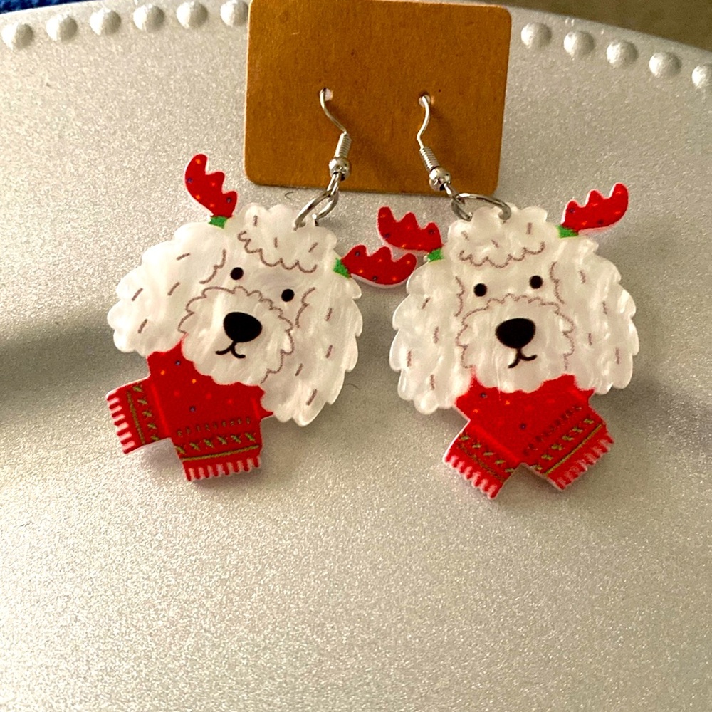 Puppy Puddle Christmas Earrings